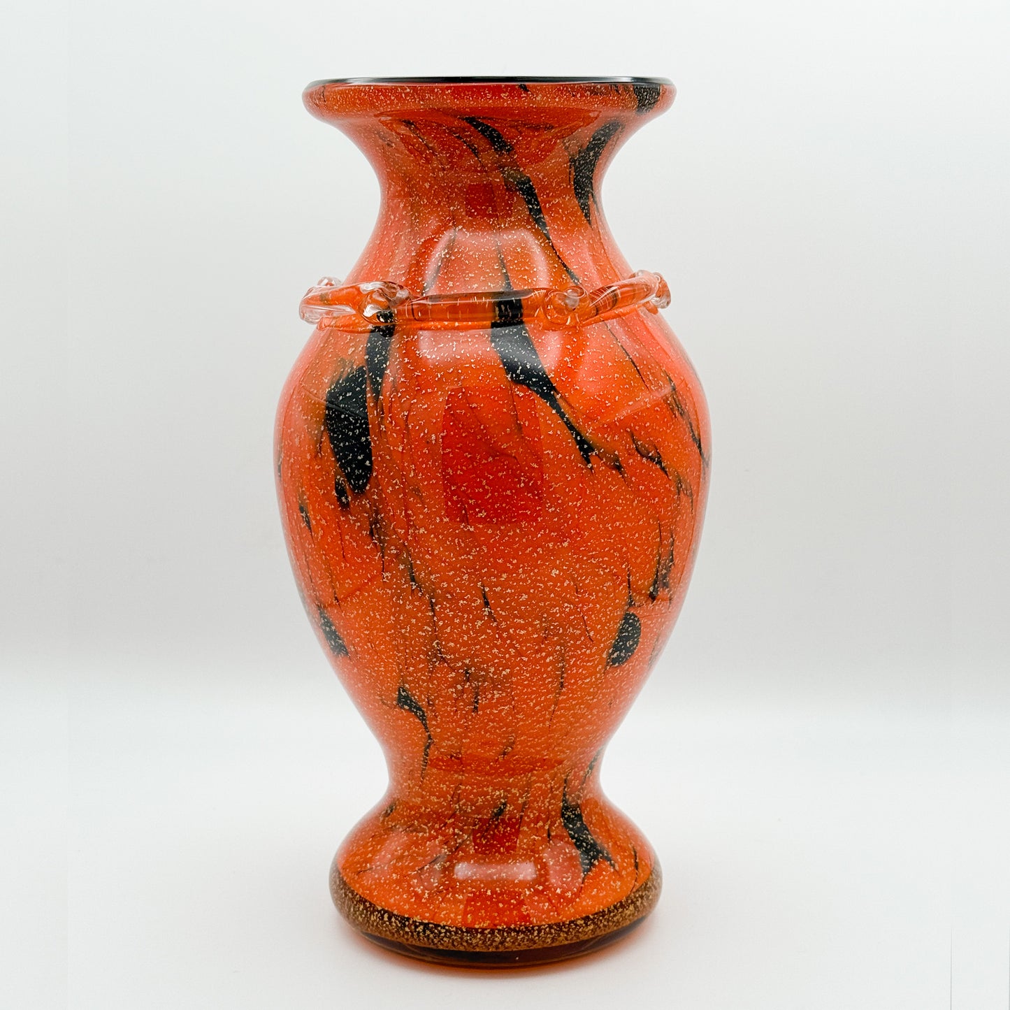 Murano Glass Vase with Orange Body and Black Specks