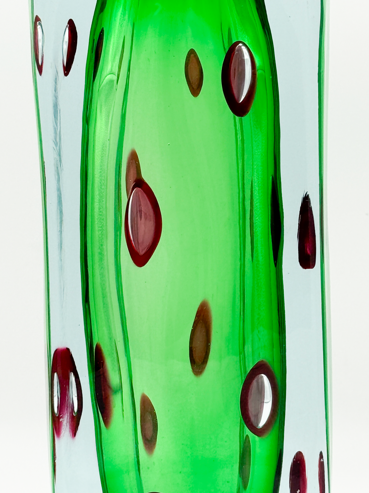 Murano Glass Vase with Green Body and Black Pattern