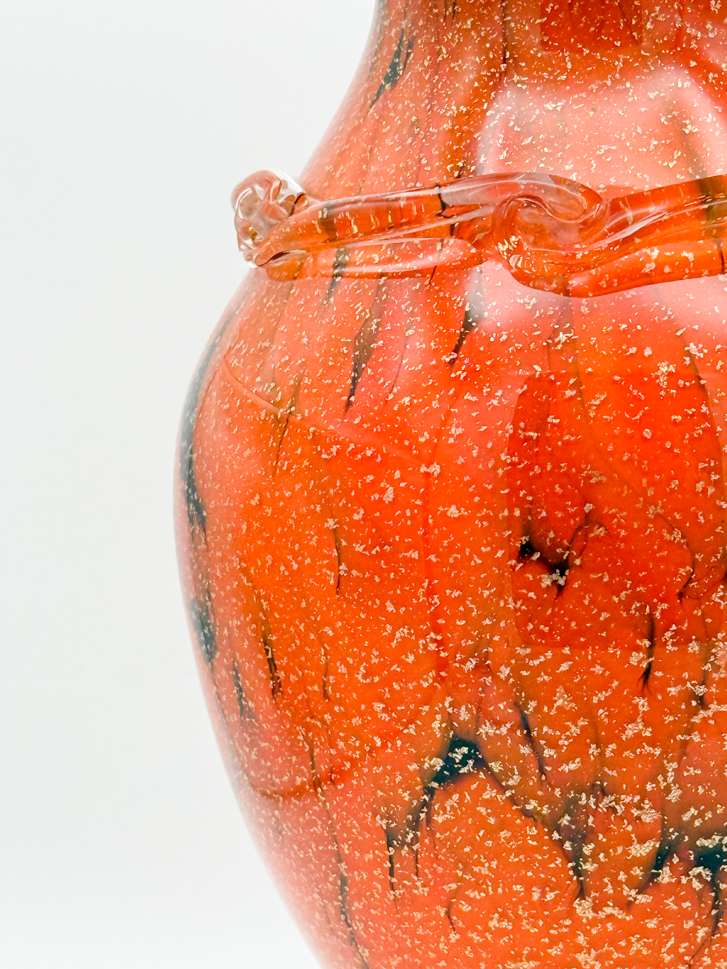 Murano Glass Vase with Orange Body and Black Specks