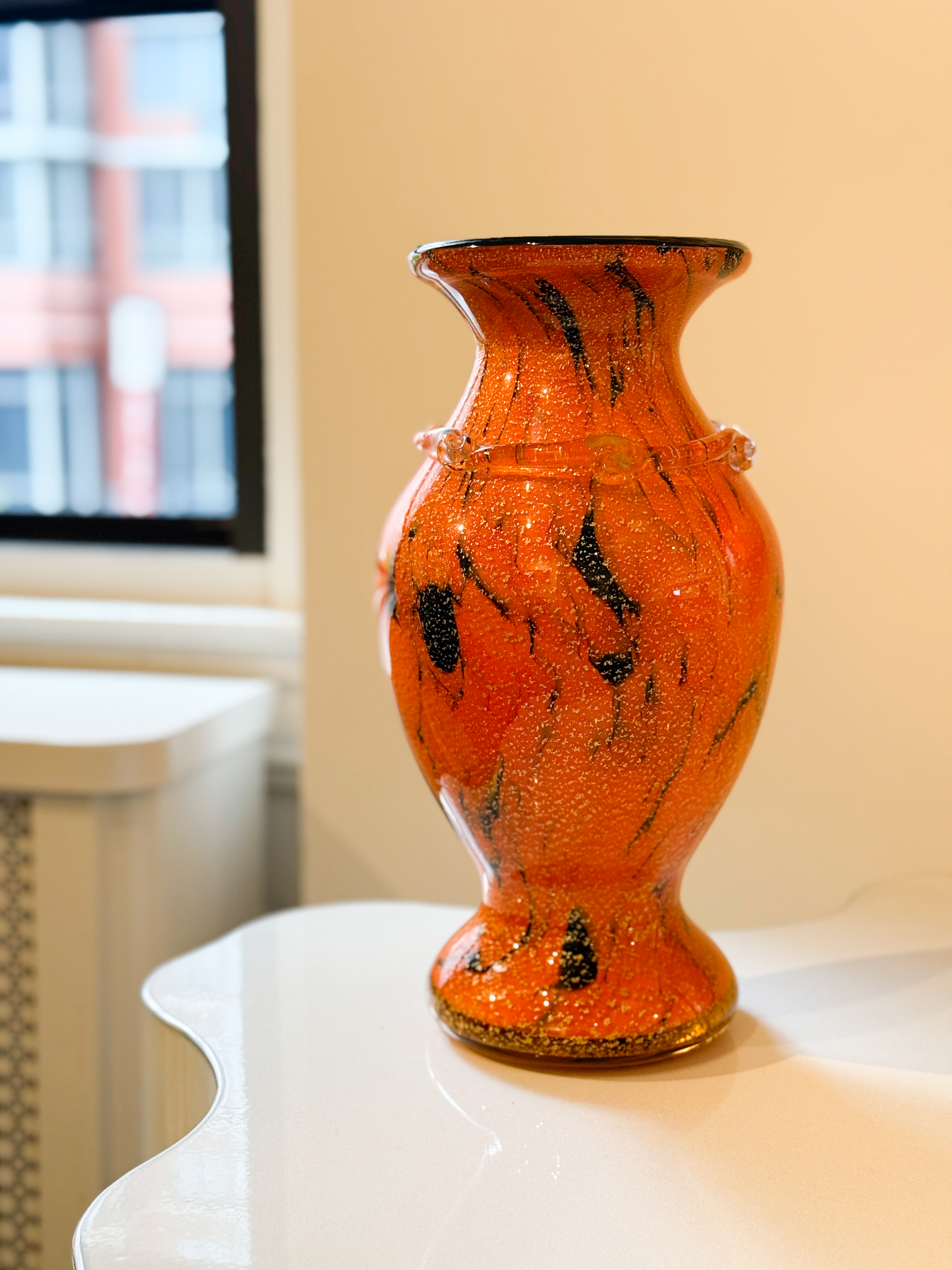 Murano Glass Vase with Orange Body and Black Specks