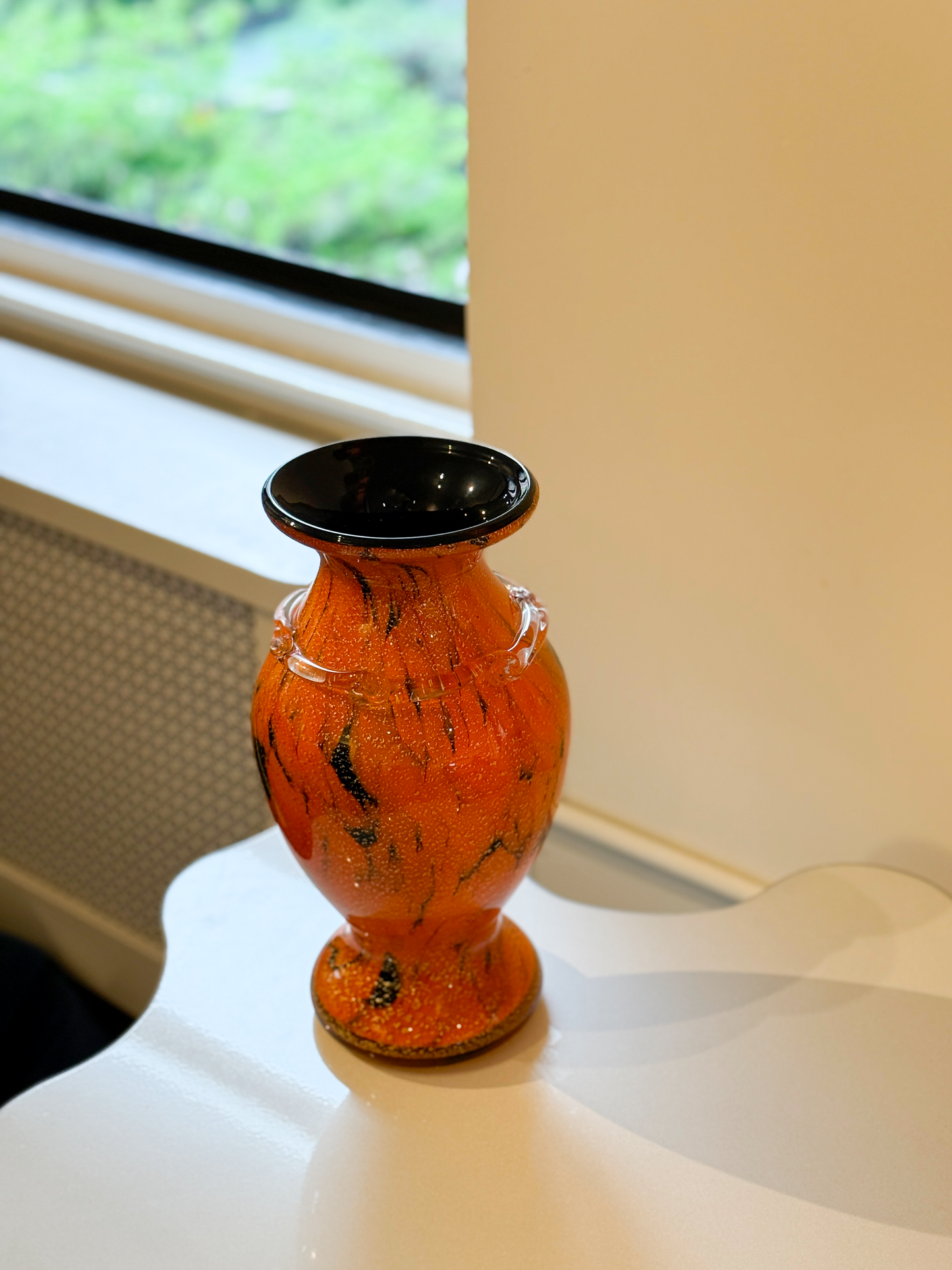 Murano Glass Vase with Orange Body and Black Specks